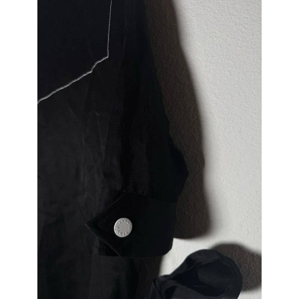 Sandro Paris Kunga Women's Black Snap Front Viscose Linen Dress Size 40/LG - Picture 7 of 13